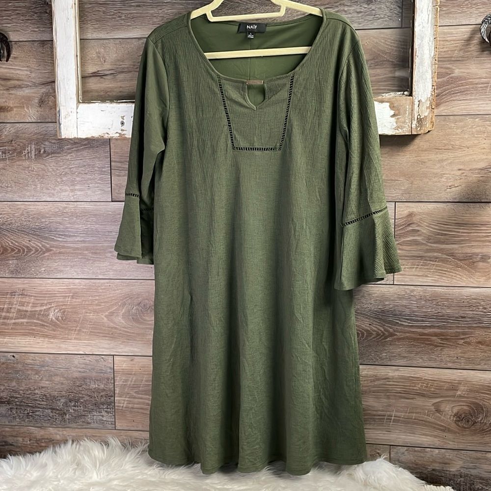 Naïf Ladies Bohemian Style Dress with Bell Sleeves, Size Large